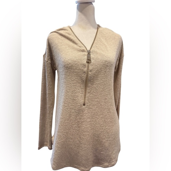 Soft Surroundings Beige Quarter Zip Lightweight Sweater - Size Small - Picture 1 of 5